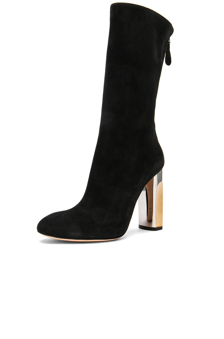 Black Vegan Suede Chunky Heel Mid Calf Boots with Zipper