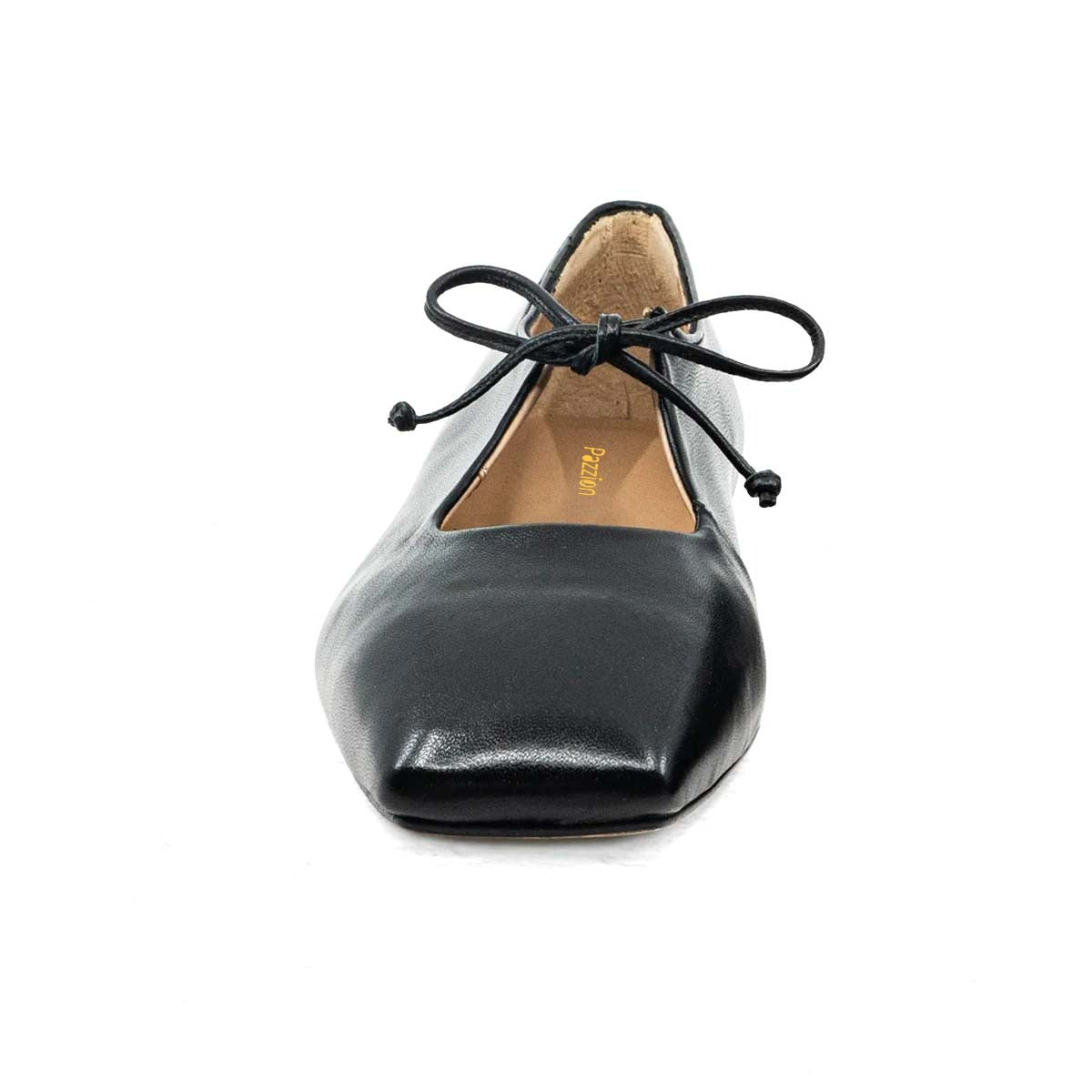 Classic Black Square Toe Lace Up Ballet Flats Shoes for Women