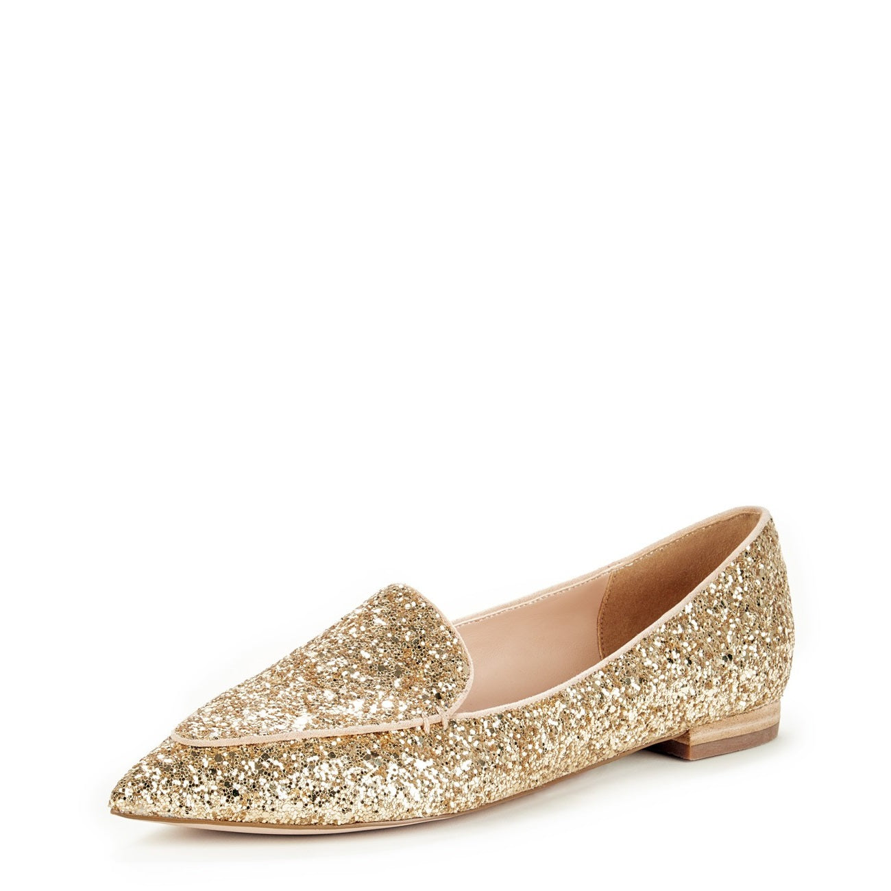 Golden Glitter Loafers for Women Pointy Toe Flats