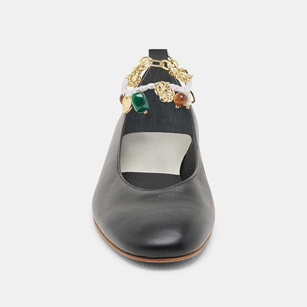 FSJ Women's Black Round Toe Jewelry Decor Gold Chain Flats