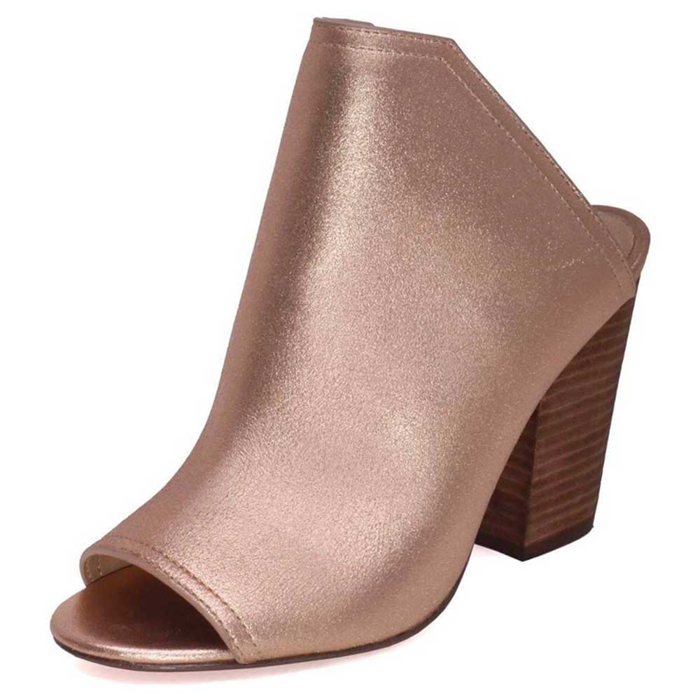 Women's Nude Peep Toe Stacked Heel Mules Shoes