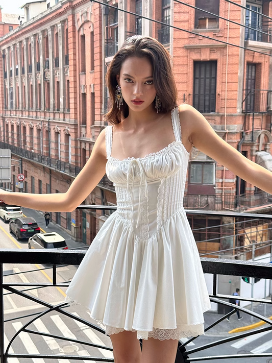 Fashion White Lace Design A-line Lace-up Party Dress Homecoming Dress TP3856