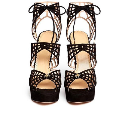 Spider Man Lace Up Sandals Web Peep Toe Platform Heels for Halloween