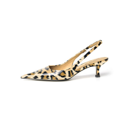 Women's Leopard Print Slingback Pumps Pointed Toe Office Kitten Heels