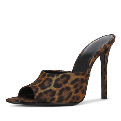 Black & Brown Leopard Print Pointy Toe Stiletto Heel Mules Sandals