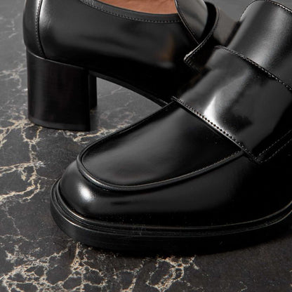 Black Heeled Loafers Slip-on Business Casual Shoes for Women