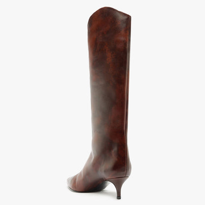 Brown Gradient Pointed Toe Kitten Heel Knee High Boots for Women