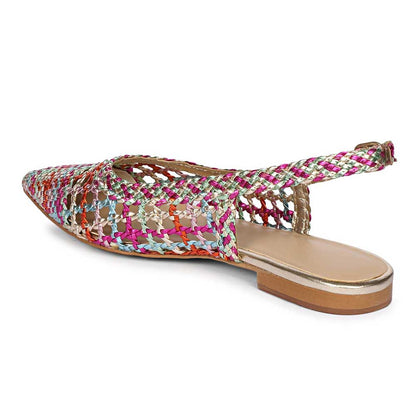 Multicolor Woven Pointed Toe Cut-Out Slingback Flat Shoes Women