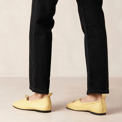 Yellow Square Toe Lace Up Bow Comfortable Ballet Flats