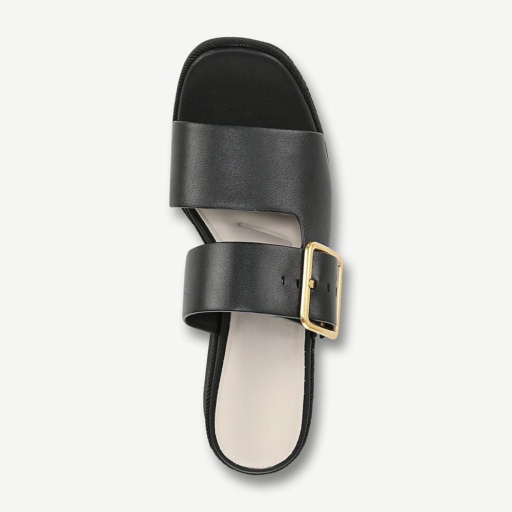 Open Square Toe Buckle Strap Woven Wedge Heel Black Platform Sandals