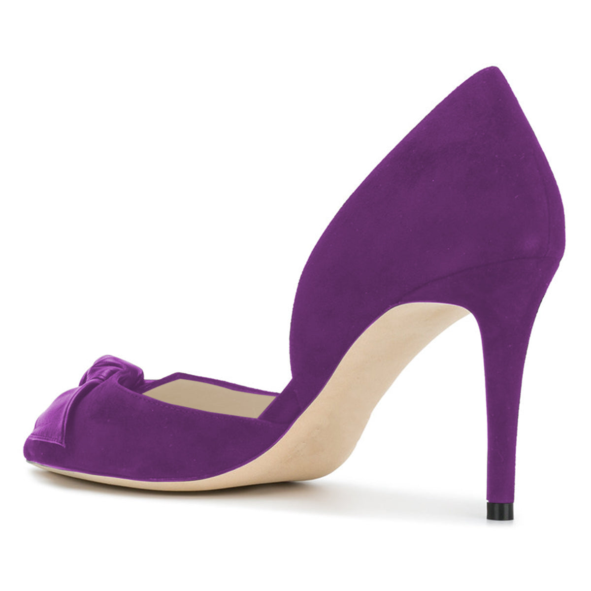 Women's Purple Pointed Toe Stiletto Heels D'Orsay Pumps with Bow