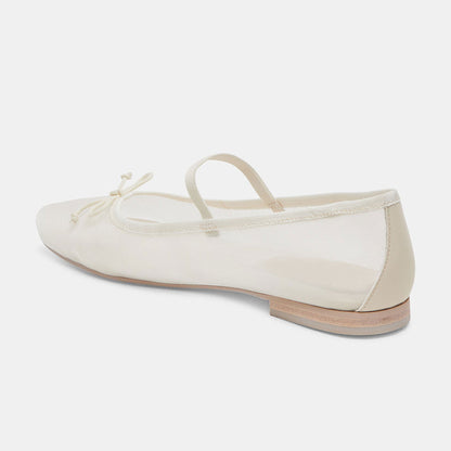 FSJ Comfortable White Mesh Round Toe Bow Decor Ballet Flats