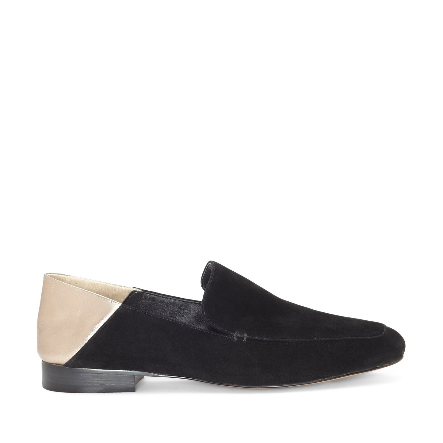 Black and Gold Square Toe Vegan Suede Flats Loafer Shoes Women