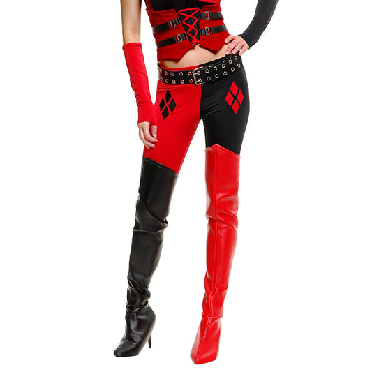 Harley Quinn's Red & Black Stiletto Over-The-Knee Boots for Halloween