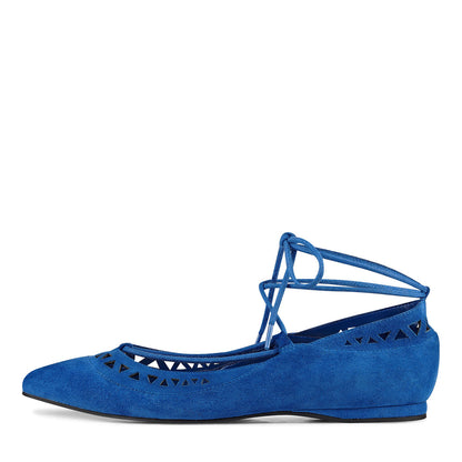 Blue Pointy Toe Hollow out Comfortable Flats Strappy Ballet Shoes