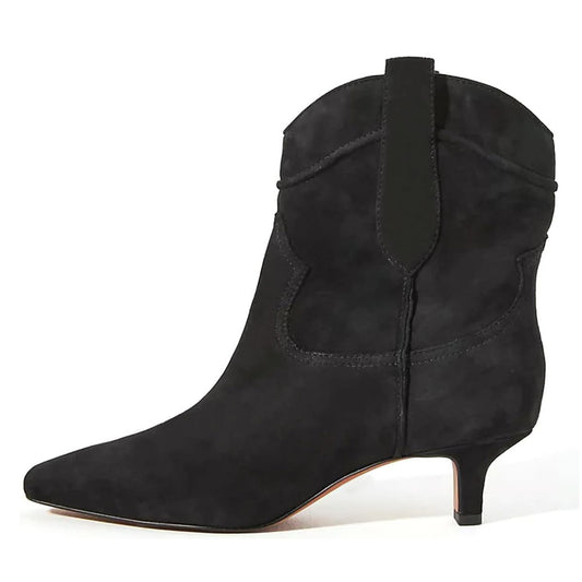 Women's Black Faux Suede Square Toe Kitten Heel Ankle Boots for Dress