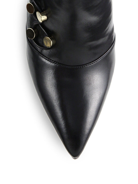 Black Pointy Toe Stiletto Heels Ankle Boots with Studs