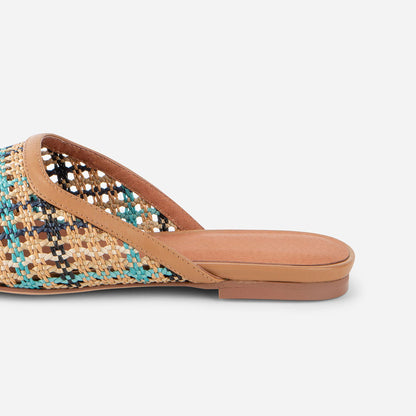 Colorful Woven Square Toe Cut-Out Flat Mule Shoes for Women