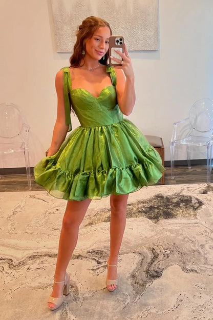 Charming A-Line Organza Mini Dress with Ribbon Straps Barbie Inspired Homecoming Dress