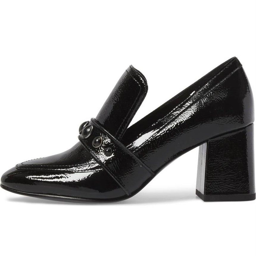 Stylish Black Studded Strap Block Heel Women's Loafers