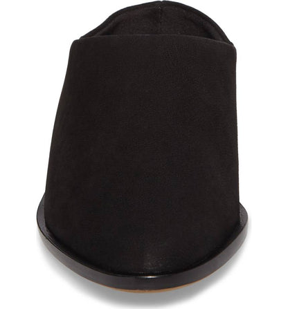 Women's Black Vegan Suede Closed Toe Low Heel Slip-On Mules Shoes