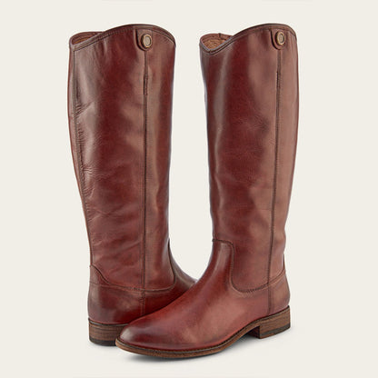 Brown Vegan Leather Round Toe Chunky Heel Wide Calf Knee High Boots