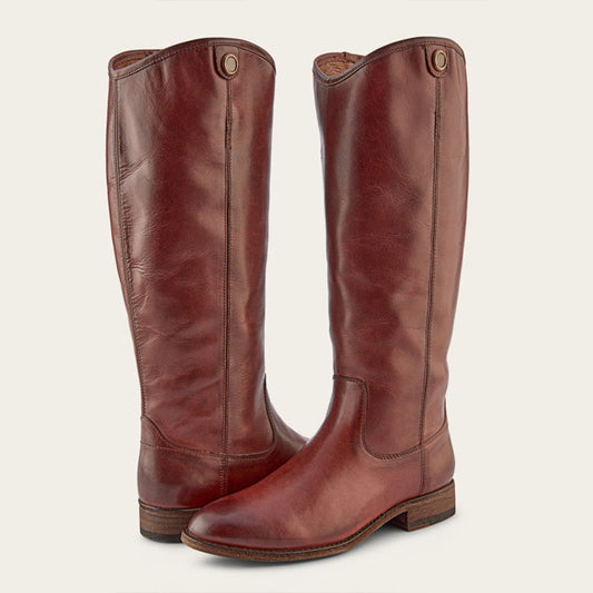 Brown Vegan Leather Round Toe Chunky Heel Wide Calf Knee High Boots