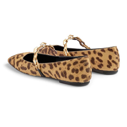 Leopard Print Chain Strap Mary Jane Square Toe Ballet Flats for Women