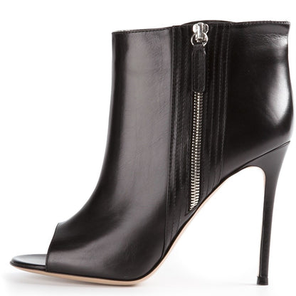 Black Peep Toe Booties Stiletto Heel Side Zipper Ankle Boots