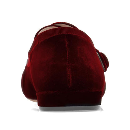 Comfy Maroon Velvet Round Toe Ballet Flats with Straps