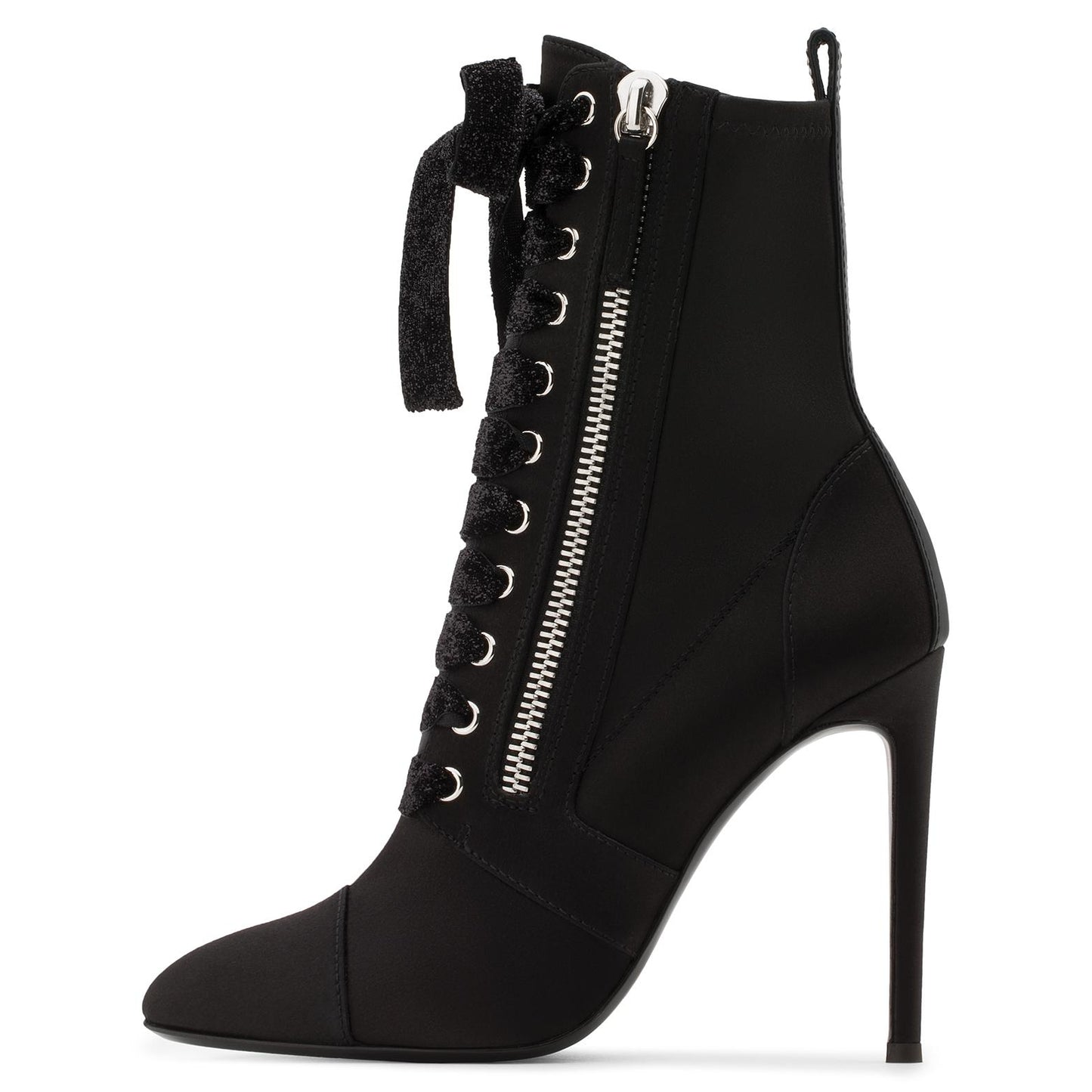 Black Pointy Toe Stiletto Heels Lace Up Ankle Boots