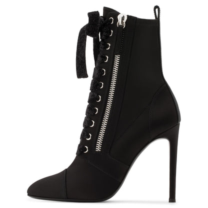 Black Pointy Toe Stiletto Heels Lace Up Ankle Boots