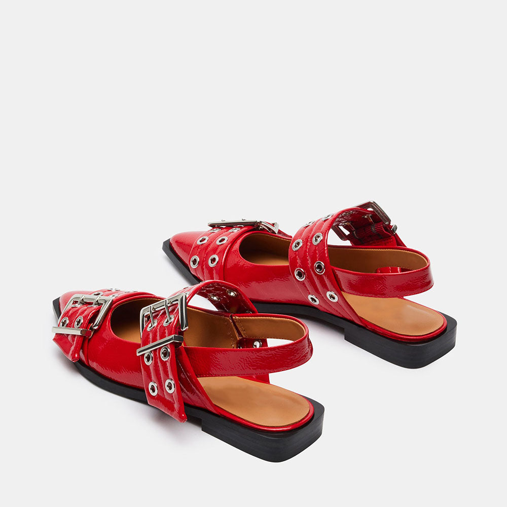 FSJ Red Pointed Toe Stylish Slingback Flats with Grommets Strap