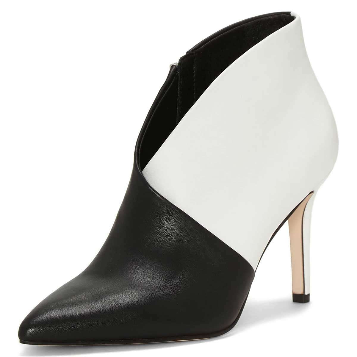 Black and White Pointy Toe Stiletto Heel Ankle Boots