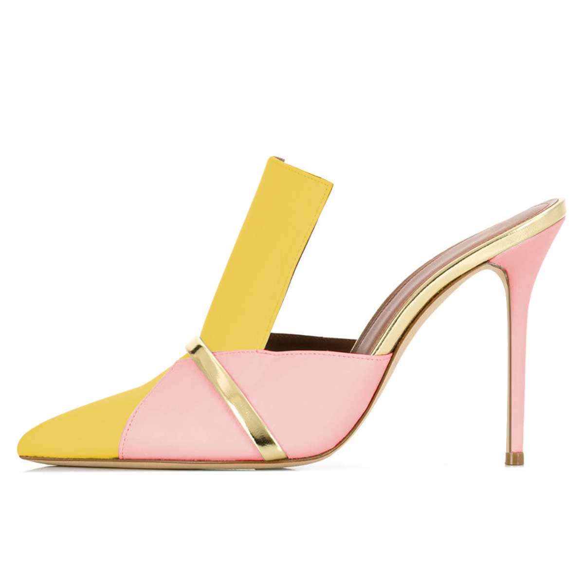 Yellow and Pink Mule Heels