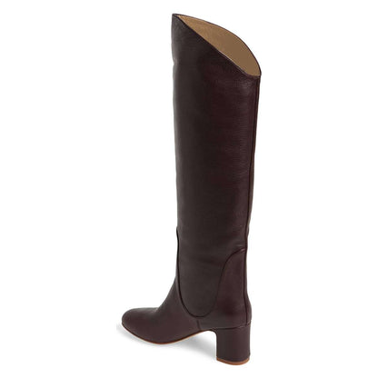 Women's Dark Brown Round Toe Block Heel Knee High Boots