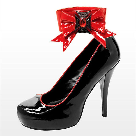 Vampire Black Patent Leather Ankle Strap Heels Bow Platform Pumps
