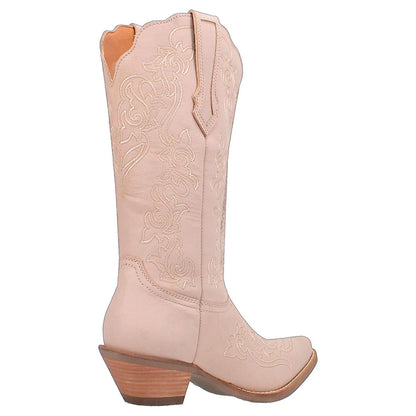 Pink Snip Toe Embroidered Mid-Calf Heeled Cowboy Boots for Women