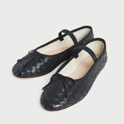 Black Vegan Leather Round Toe Mary Jane Ballet Flats