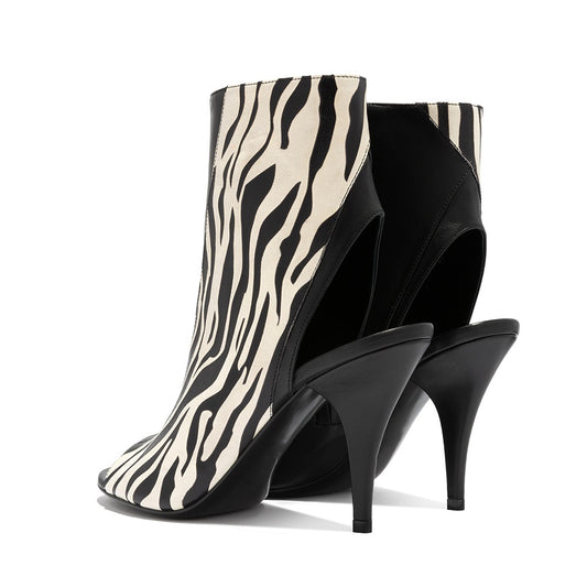 Black and Zebra Print Peep Toe Booties Cone Heel Ankle Boots