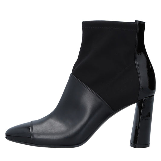 Black Patchwork Detail Chunky Heel Ankle Boots