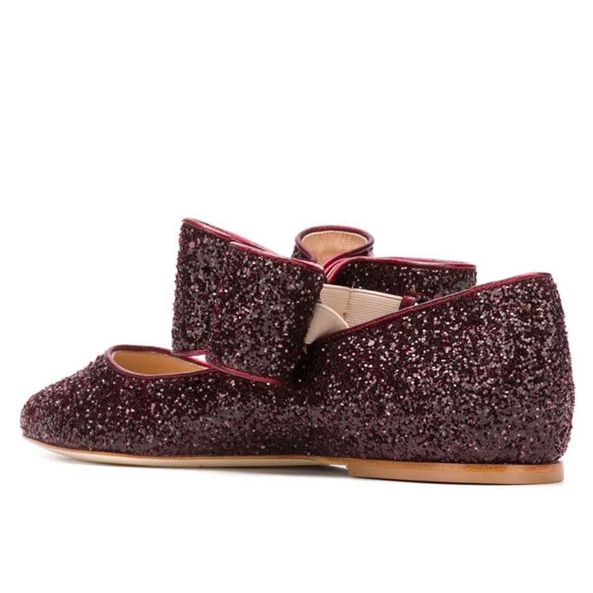 Brown Glitter Bow Pointy Toe Comfortable Flats