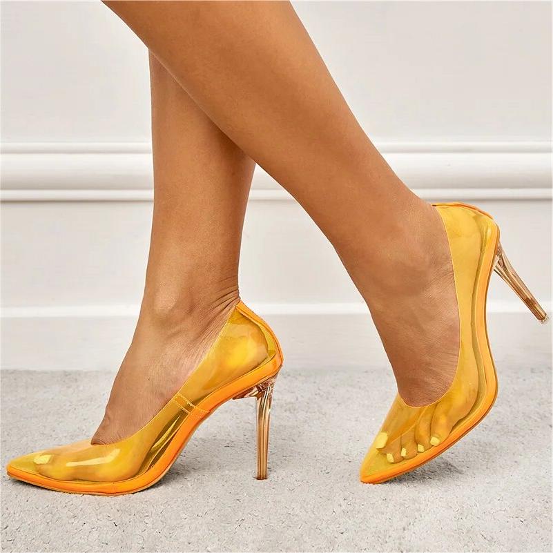 Yellow Transparent Pumps Pointed Toe Clear Heels for Women
