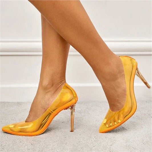 Yellow Transparent Pumps Pointed Toe Clear Heels for Women