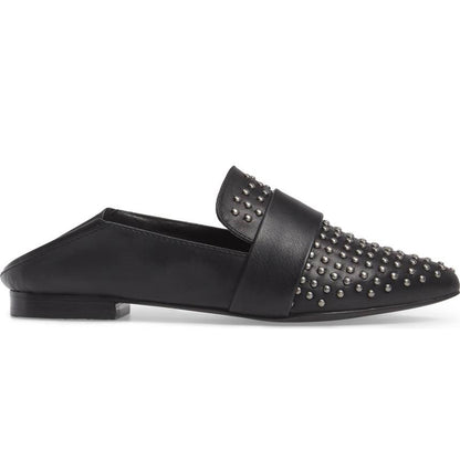 Black Pointed Toe Loafers for Women Comfortable Flats with Studs