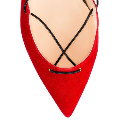 Multi Color Pointed Toe Lace Up Leopard Print Ankle Strap Flats