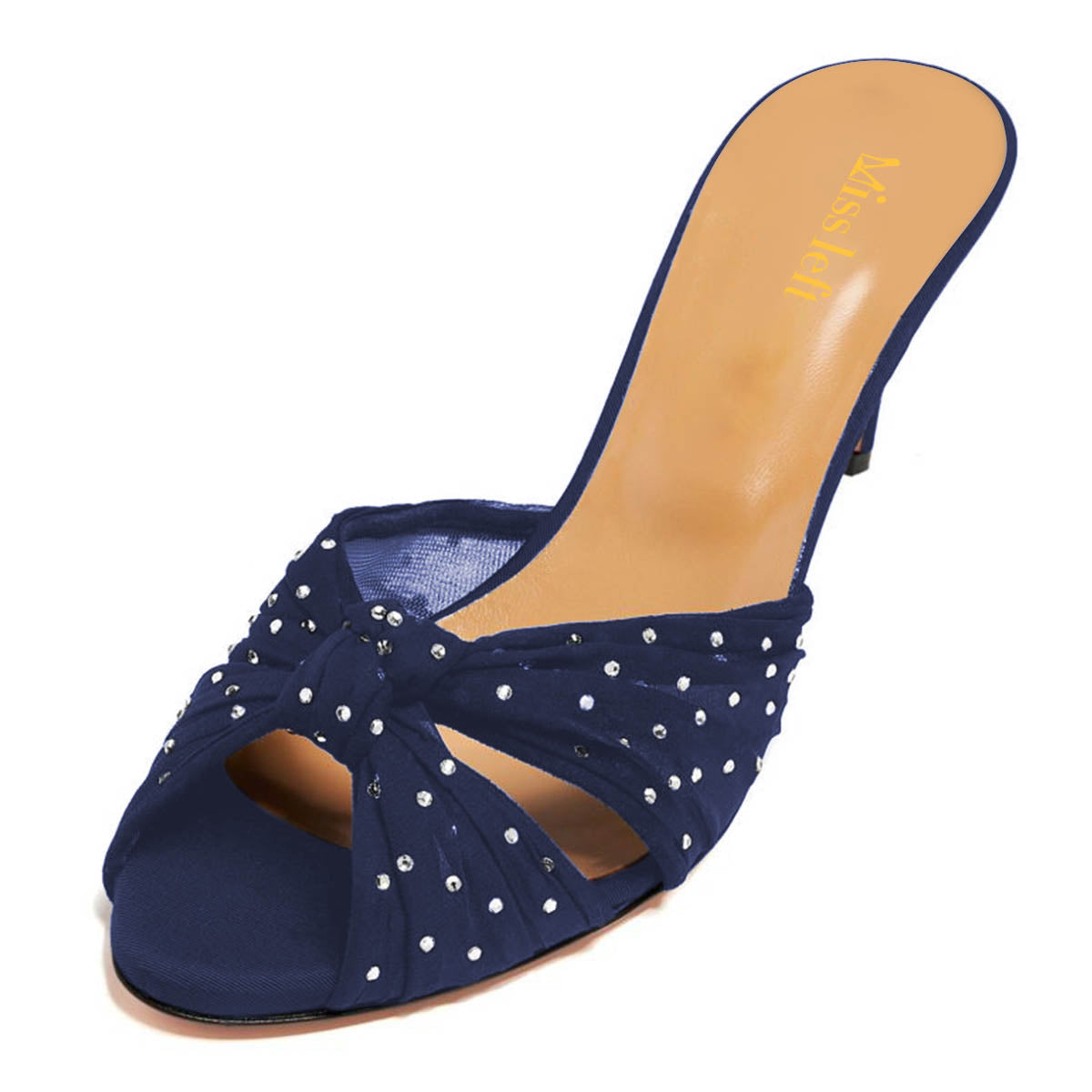 Women's Rhinestone Open Toe Stiletto Heel Navy Blue Mules Sandals