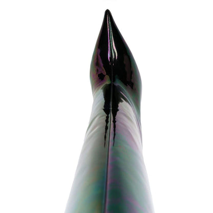 Black & Green Iridescent Patent Finish Stiletto Heel Knee High Boots