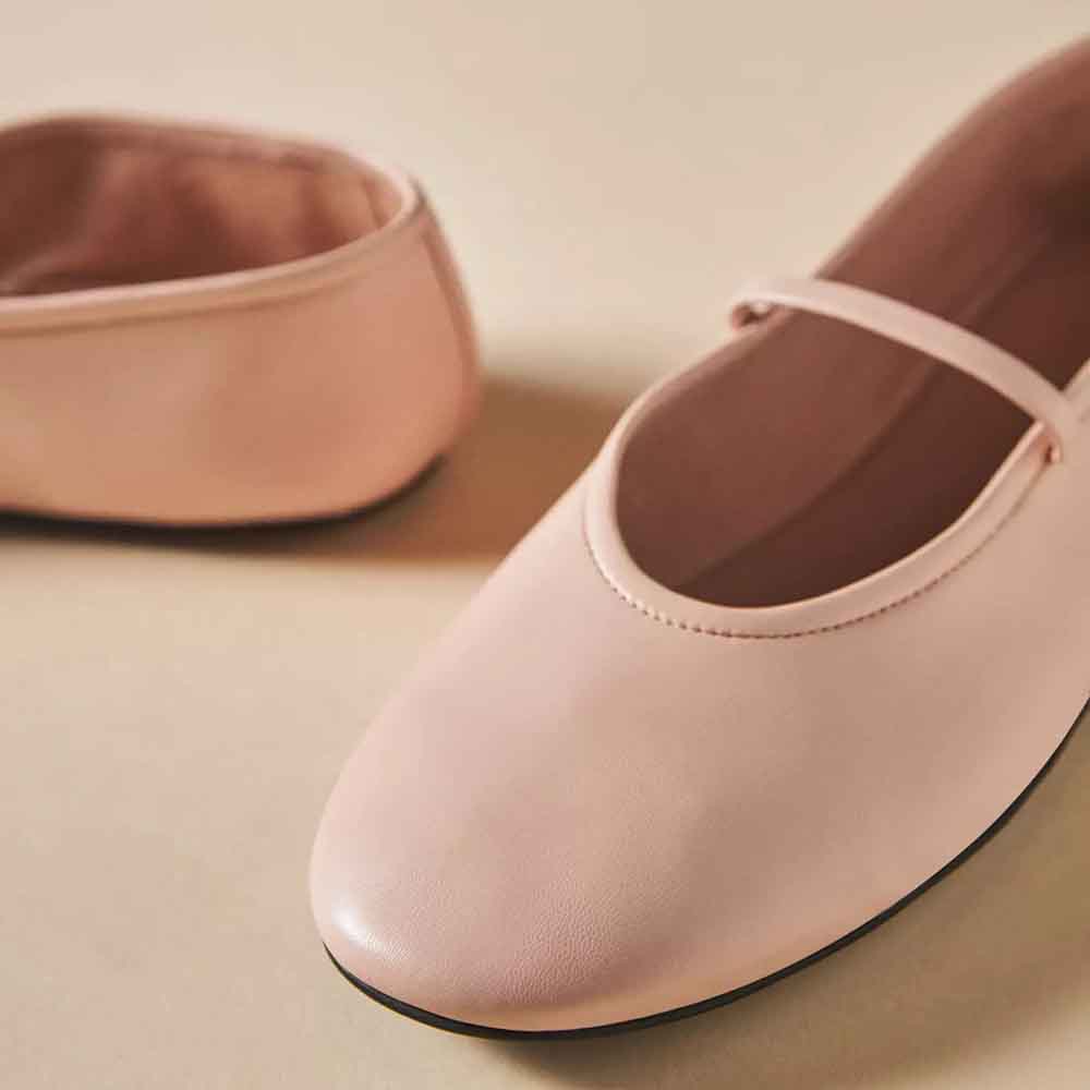 Pink Vegan Leather Round Toe Slip-On Mary Jane Ballet Flats