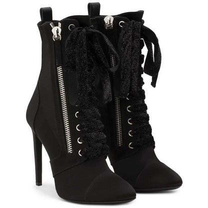 Black Pointy Toe Stiletto Heels Lace Up Ankle Boots
